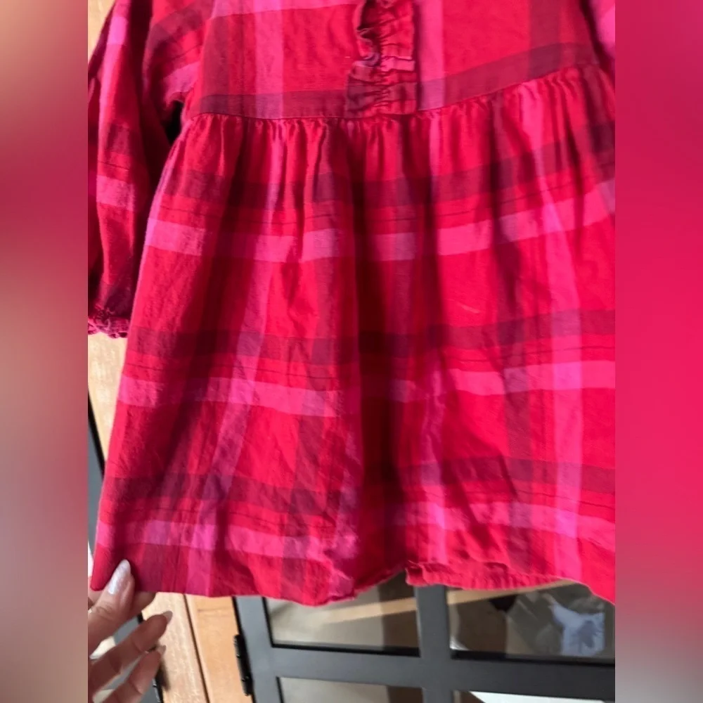 Jacadi plaid dress long sleeve baby toddler girl flannel holidays cotton ruffle